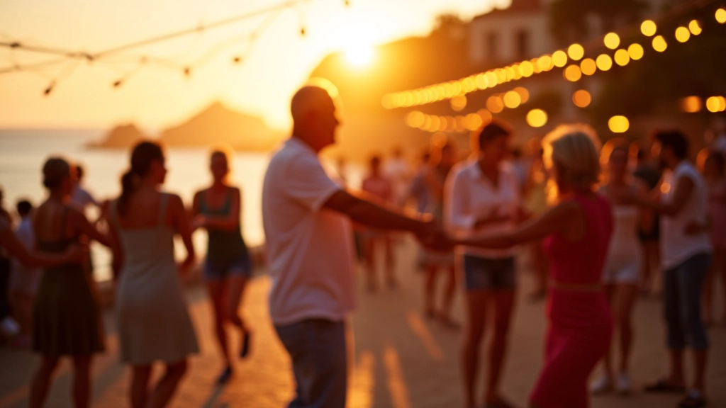 Outdoor dance festival on Algarve coast at sunset