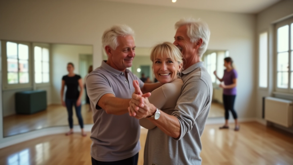 Two seniors demonstrating proper frame and connection during partner dance with confident posture and alignment