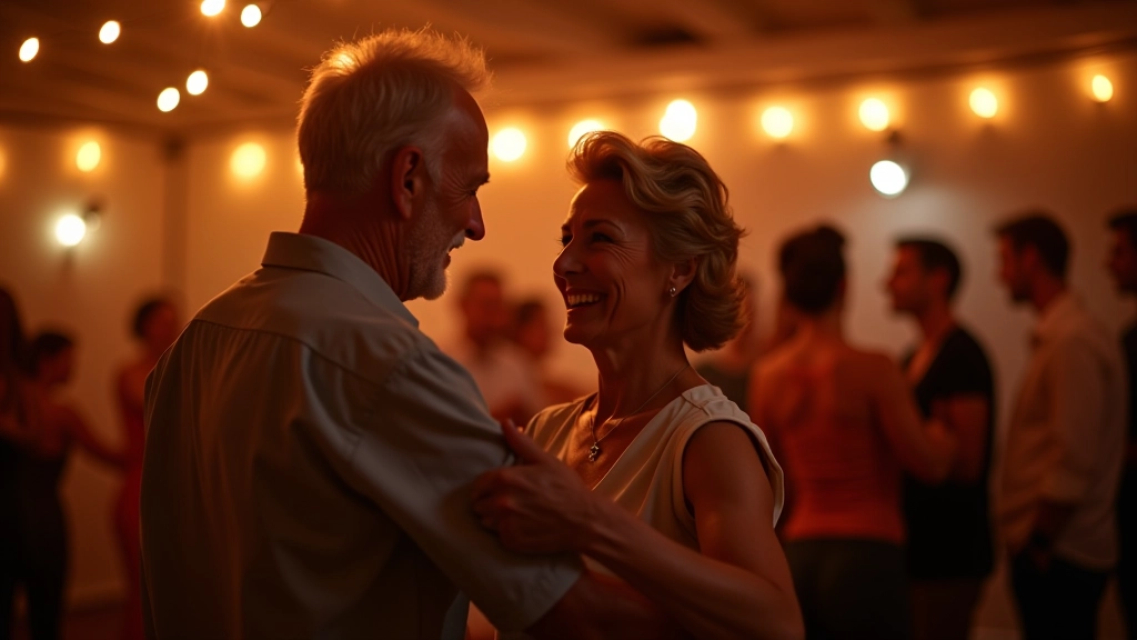 Senior couples dancing kizomba together in a social dance setting