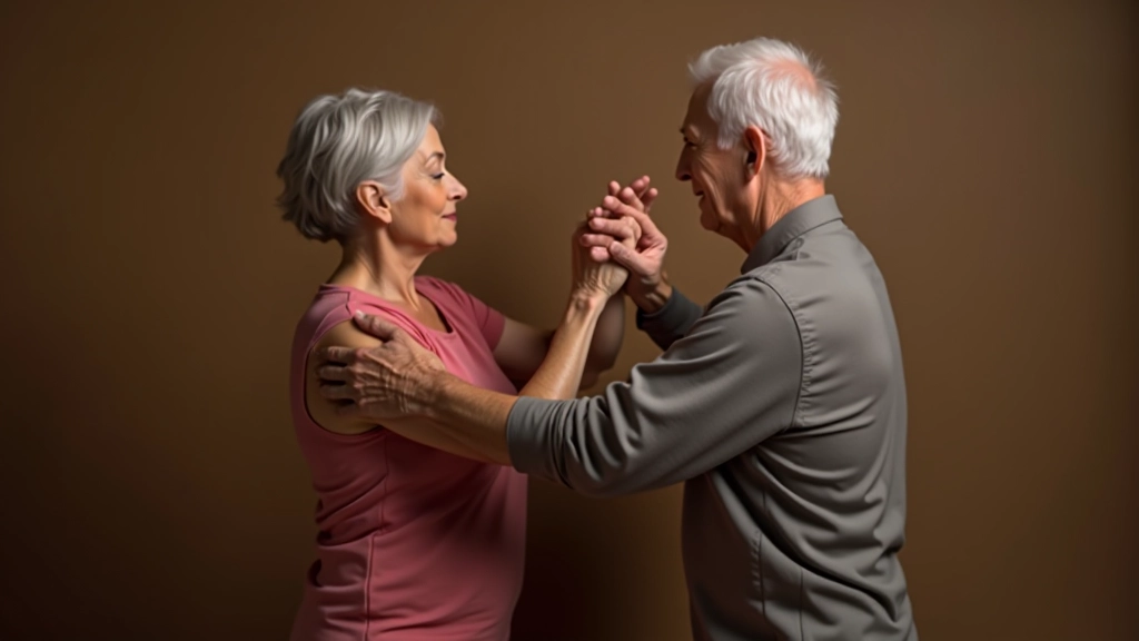 Seniors demonstrating proper Latin dance posture with straight spine and engaged core muscles during a training session